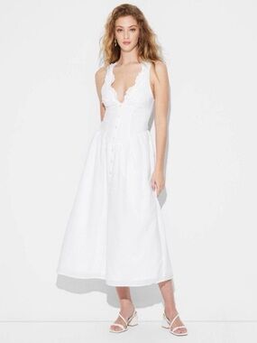 NWT Wild Fable White Lace-Trim Button Front Midi Dress
